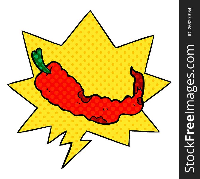 Cartoon Chili Pepper And Speech Bubble In Comic Book Style