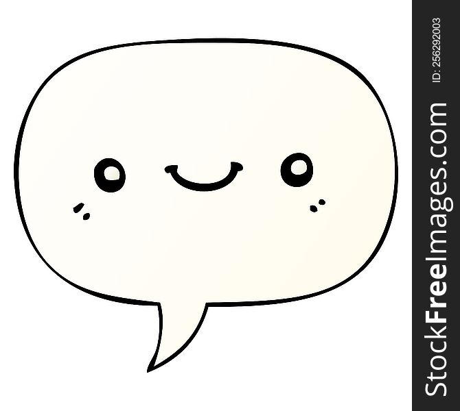 Cartoon Cute Happy Face And Speech Bubble In Smooth Gradient Style