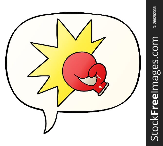 boxing glove cartoon with speech bubble in smooth gradient style