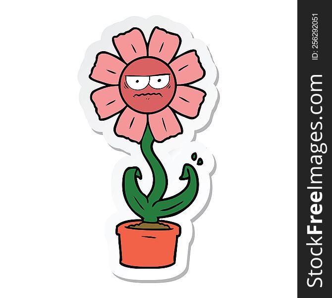 Sticker Of A Angry Cartoon Flower
