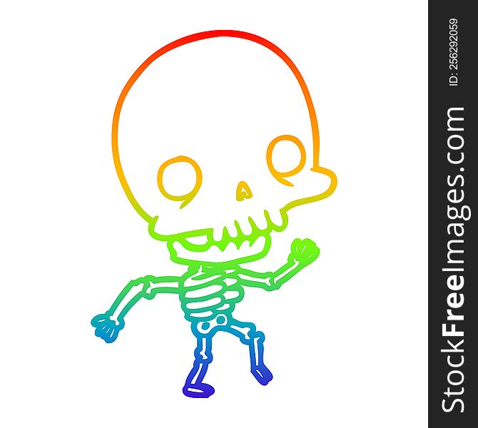 rainbow gradient line drawing cute dancing skeleton