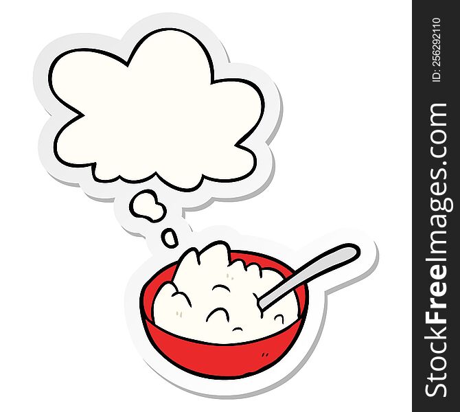 cartoon bowl of porridge with thought bubble as a printed sticker
