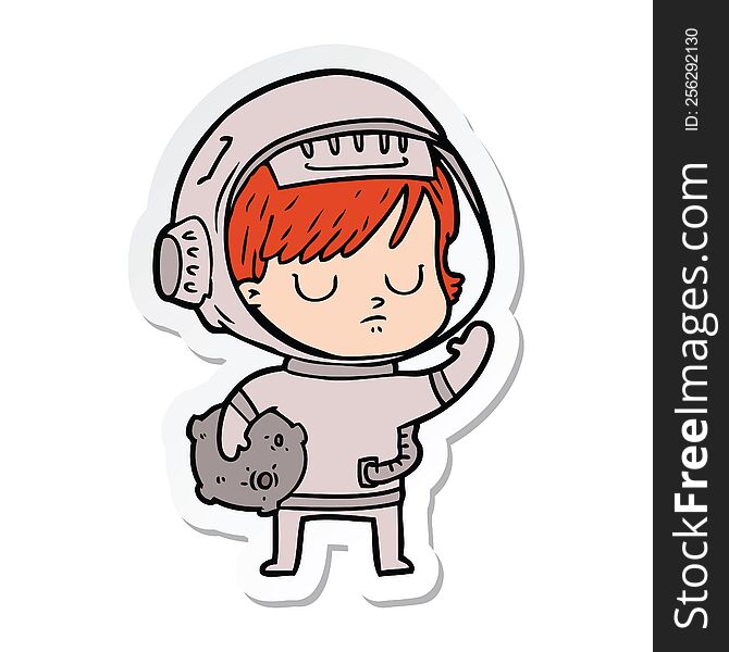 Sticker Of A Cartoon Astronaut Woman
