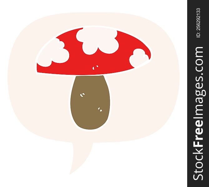Cartoon Mushroom And Speech Bubble In Retro Style