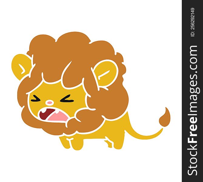 freehand drawn cartoon of cute kawaii roaring lion