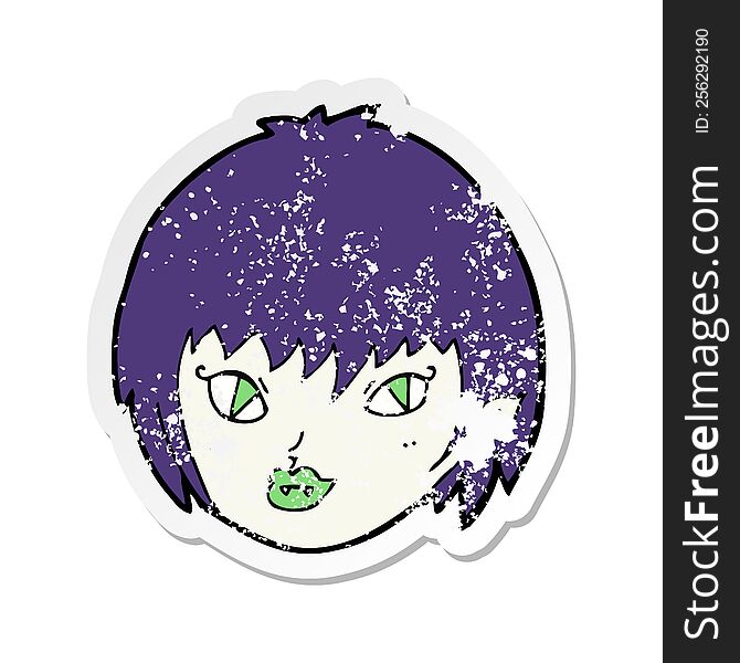 retro distressed sticker of a cartoon vampire girl face