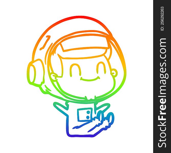 Rainbow Gradient Line Drawing Happy Cartoon Astronaut Man