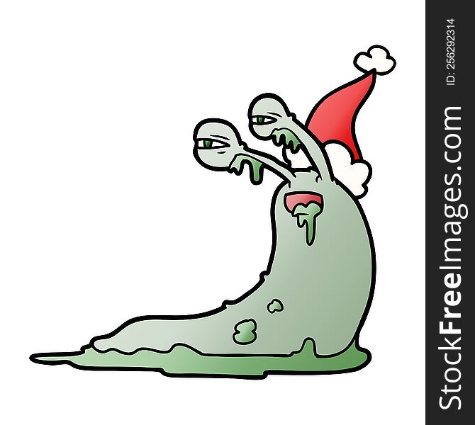 Gross Gradient Cartoon Of A Slug Wearing Santa Hat