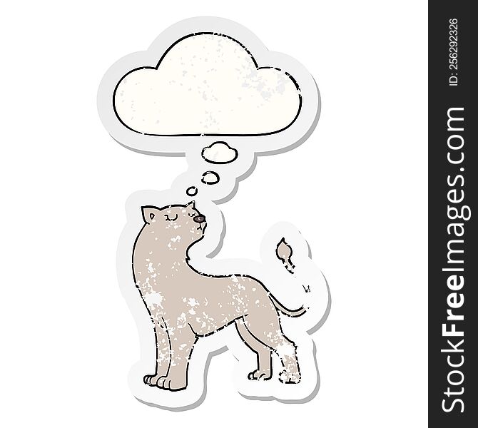 Cartoon Lioness And Thought Bubble As A Distressed Worn Sticker