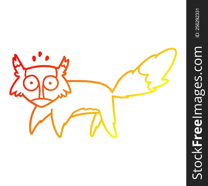 warm gradient line drawing of a cartoon startled fox