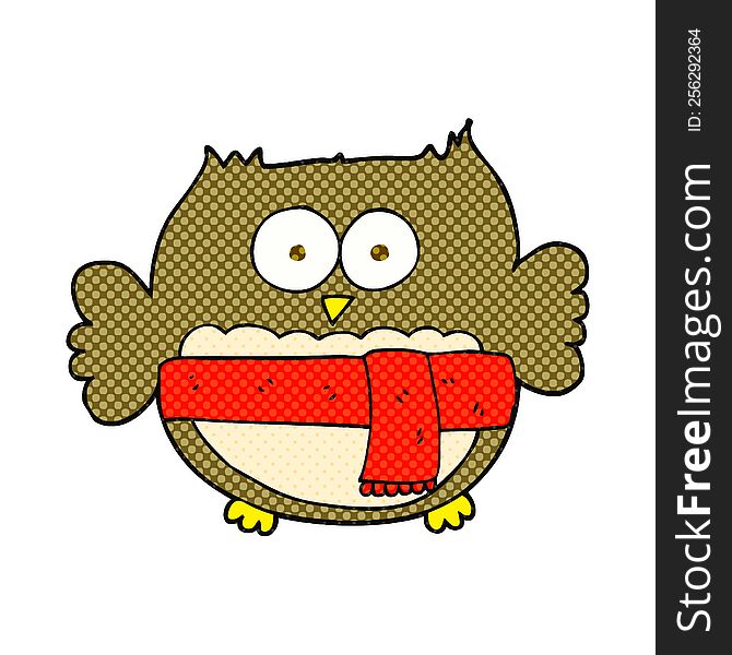 freehand drawn cartoon owl wearing scarf