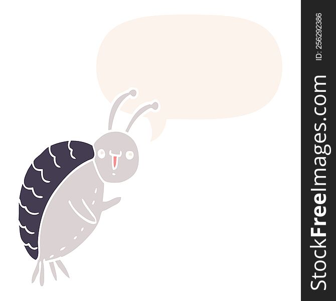 Cartoon Beetle And Speech Bubble In Retro Style