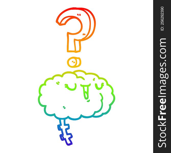 rainbow gradient line drawing of a cartoon curious brain