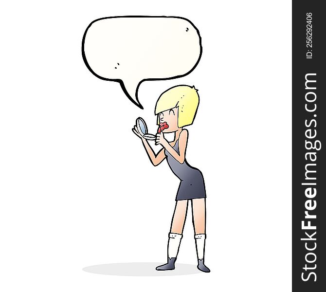 Cartoon Woman Applying Lipstick With Speech Bubble