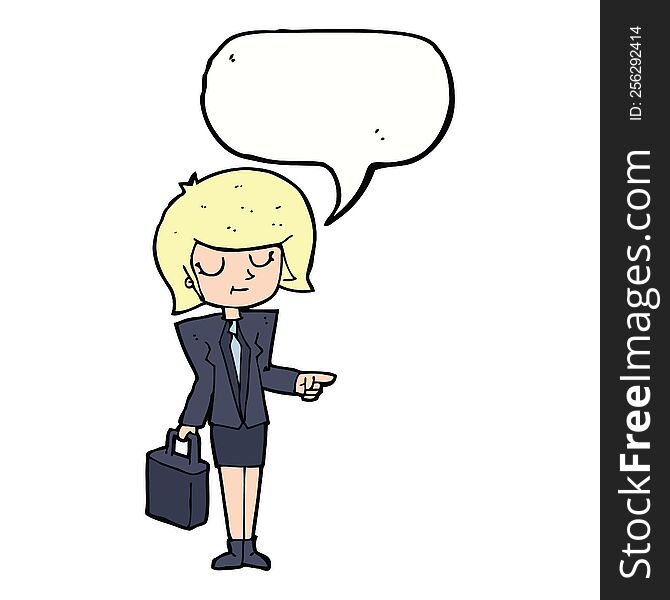 cartoon businesswoman pointing with speech bubble