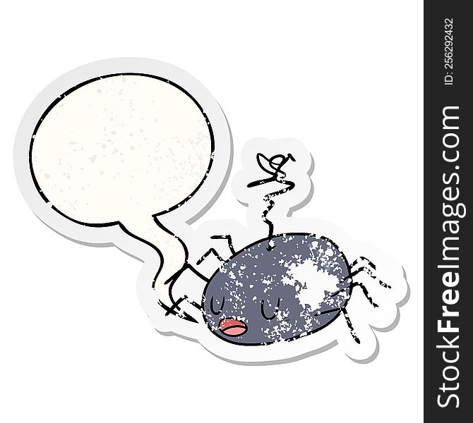 Cartoon Halloween Spider And Speech Bubble Distressed Sticker