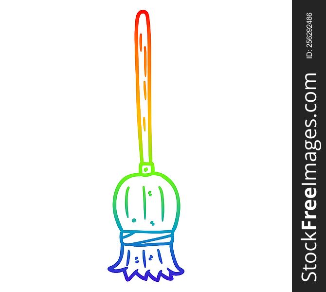 Rainbow Gradient Line Drawing Cartoon Broom