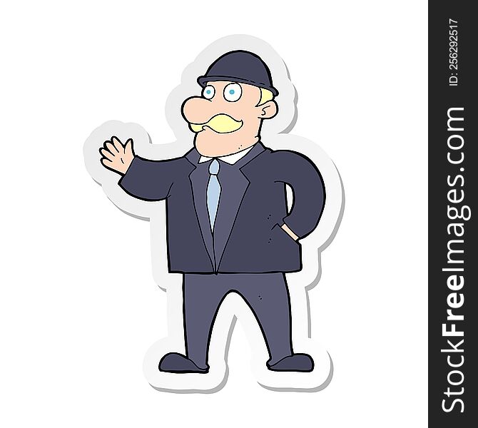 sticker of a cartoon sensible business man in bowler hat