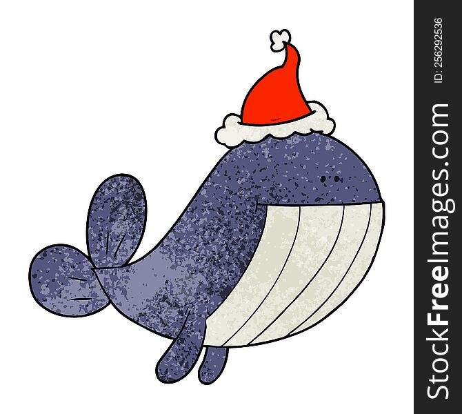 Textured Cartoon Of A Whale Wearing Santa Hat