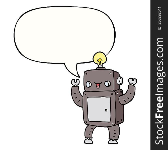 Cartoon Happy Robot And Speech Bubble