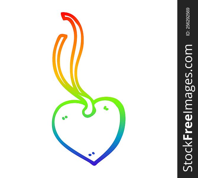 rainbow gradient line drawing of a cartoon heart shaped gift tag