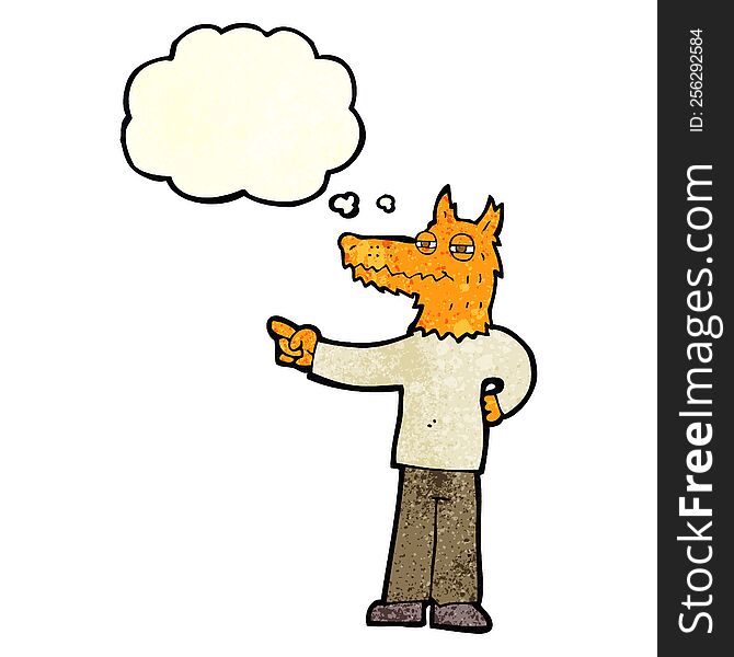 Cartoon Pointing Fox Man With Thought Bubble