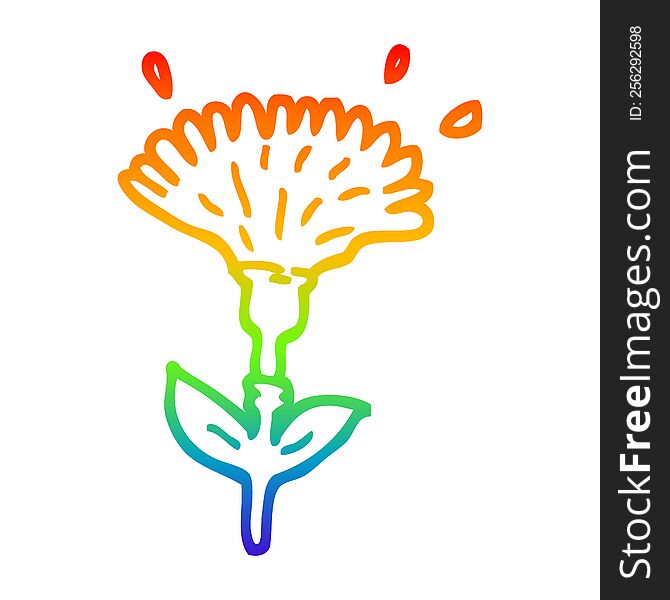 rainbow gradient line drawing of a cartoon dandelion opening