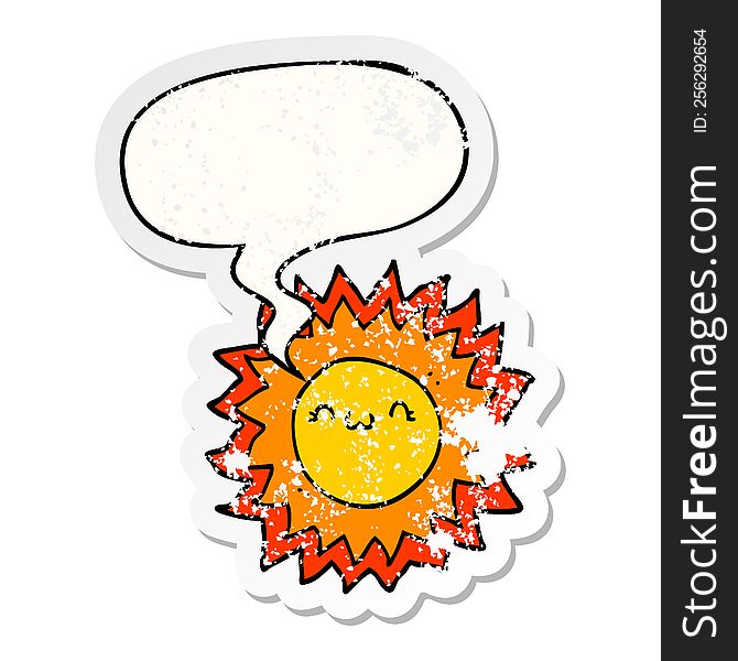 Cartoon Sun And Speech Bubble Distressed Sticker