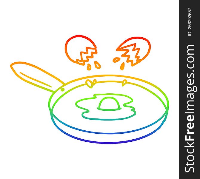 rainbow gradient line drawing of a cartoon pan frying egg