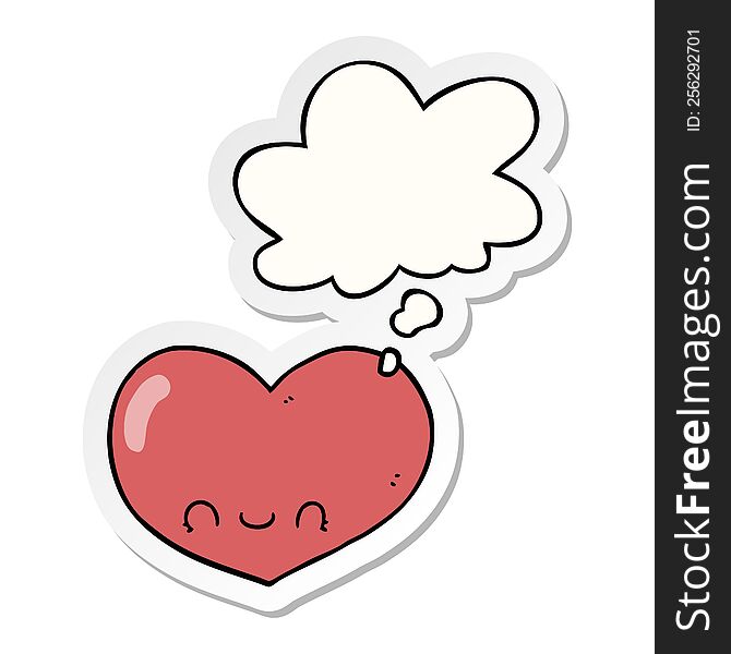 Cartoon Love Heart Character And Thought Bubble As A Printed Sticker