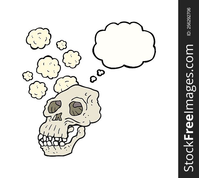 freehand drawn thought bubble cartoon ancient skull