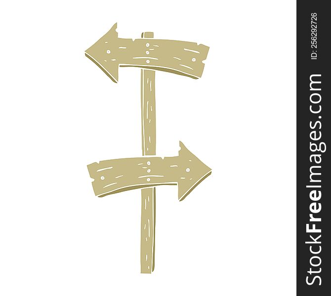 flat color illustration of wooden direction sign. flat color illustration of wooden direction sign