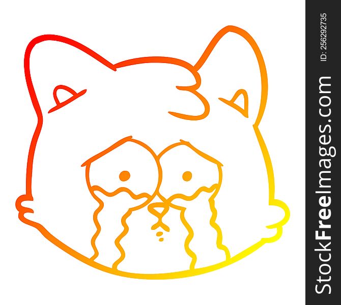 Warm Gradient Line Drawing Crying Cartoon Cat Face