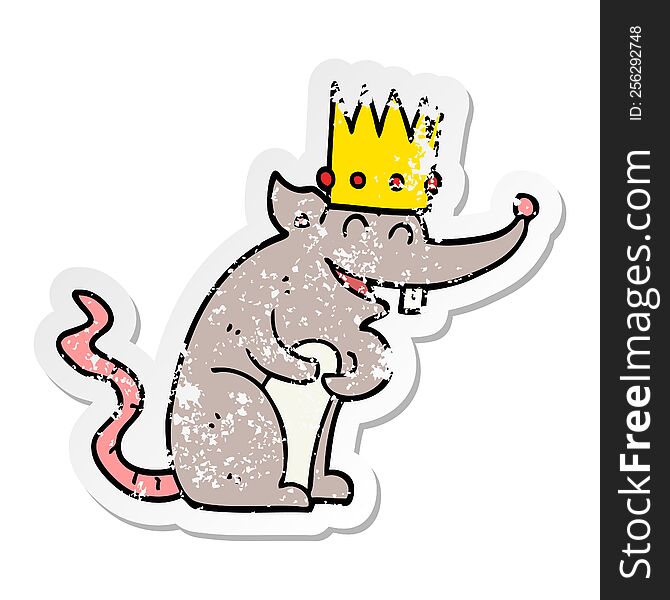Distressed Sticker Of A Cartoon Rat King Laughing