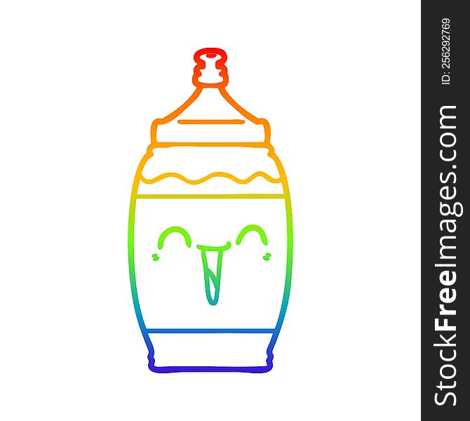 rainbow gradient line drawing of a cartoon happy sports drink