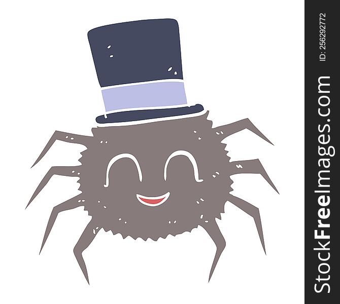 Flat Color Illustration Of A Cartoon Spider Wearing Top Hat