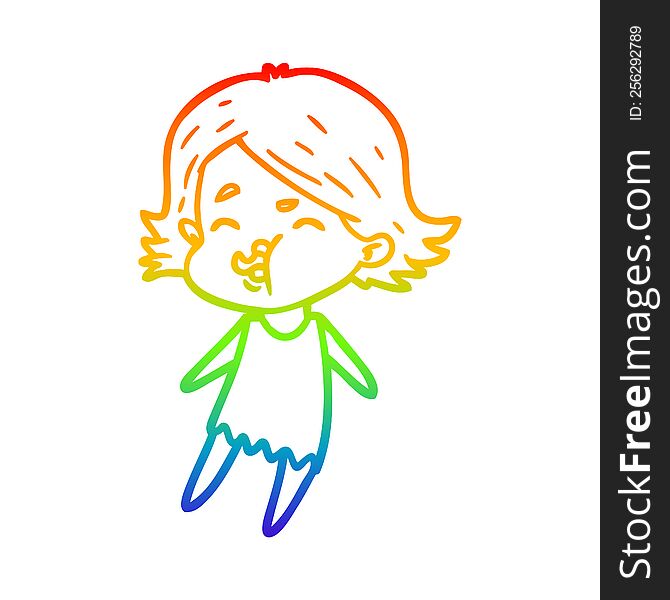 rainbow gradient line drawing of a cartoon girl pulling face