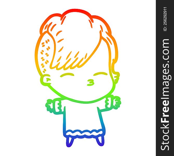 rainbow gradient line drawing of a cartoon squinting girl