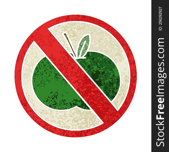 retro illustration style cartoon of a no fruit allowed sign