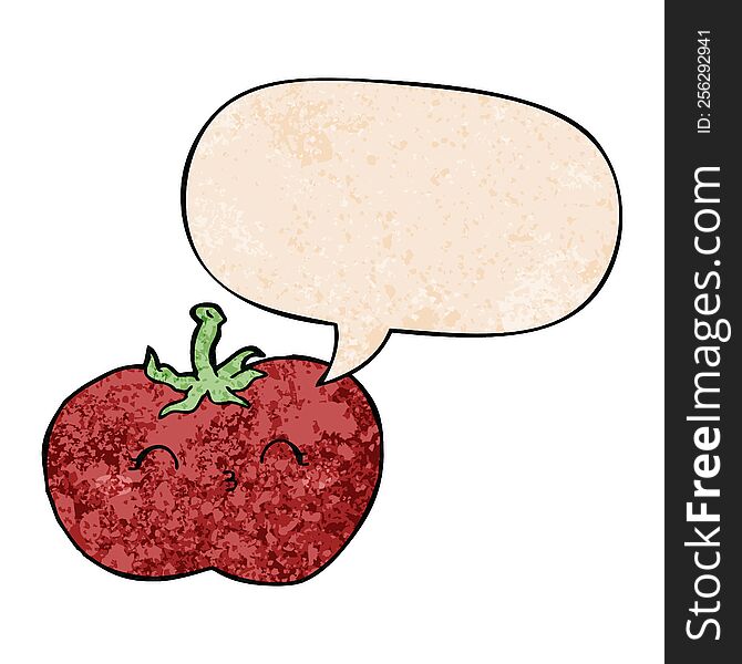 Cartoon Tomato And Speech Bubble In Retro Texture Style