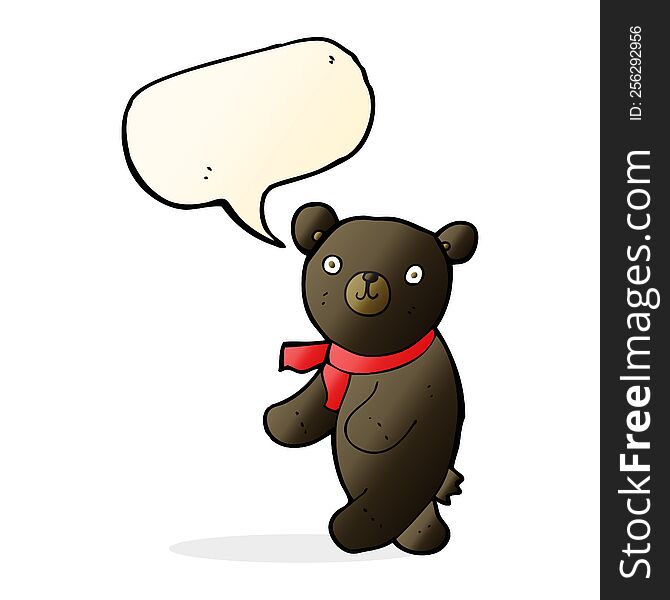Cute Cartoon Black Teddy Bear With Speech Bubble
