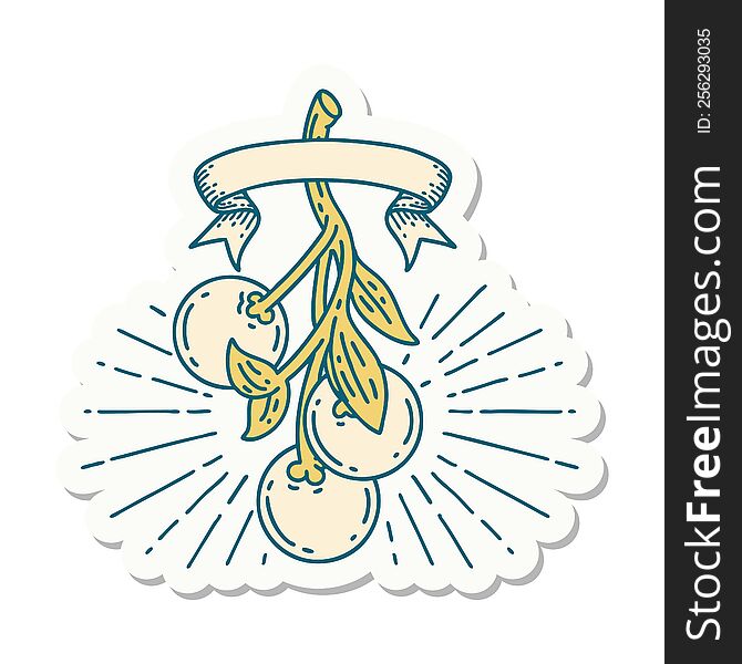 sticker of tattoo style mistletoe berries