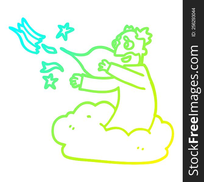 Cold Gradient Line Drawing Cartoon God On Cloud