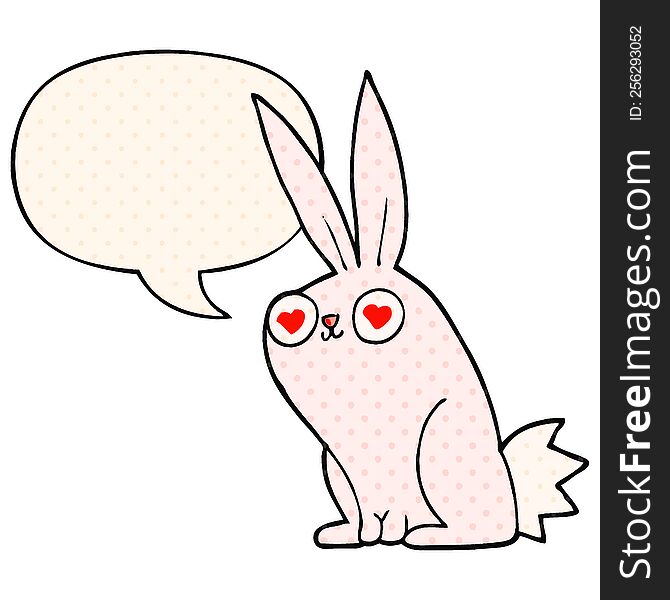 cartoon bunny rabbit in love with speech bubble in comic book style