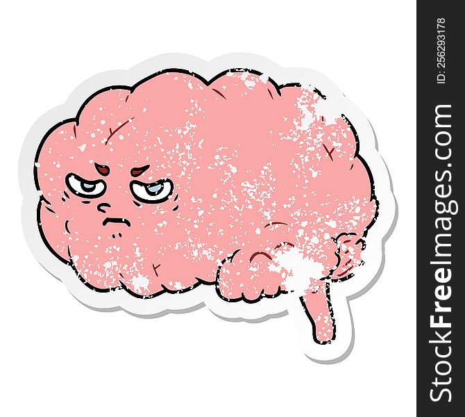 distressed sticker of a cartoon angry brain