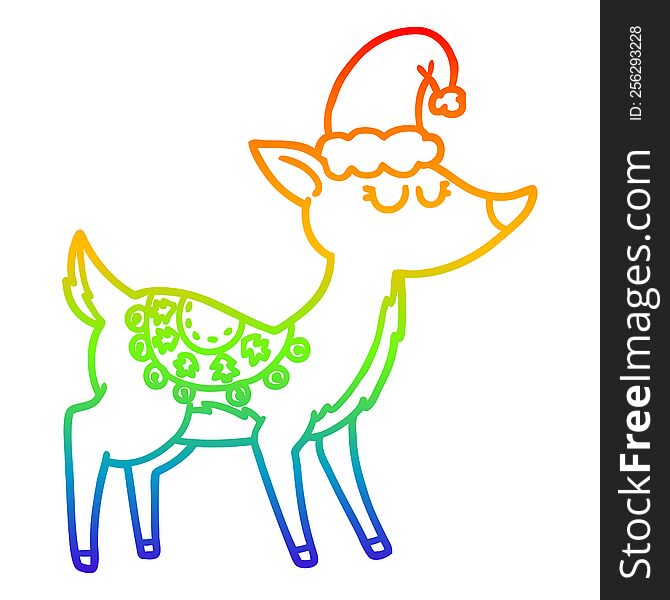 rainbow gradient line drawing of a cartoon reindeer