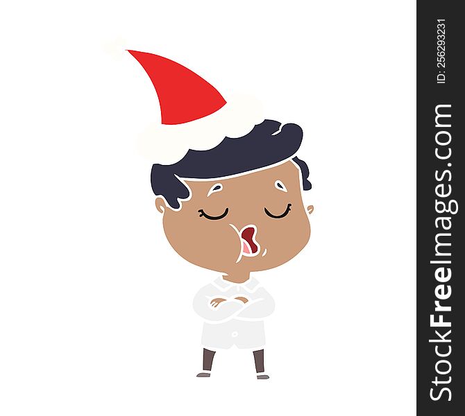 hand drawn flat color illustration of a man talking wearing santa hat
