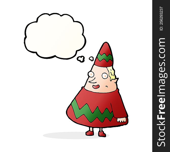 cartoon elf with thought bubble