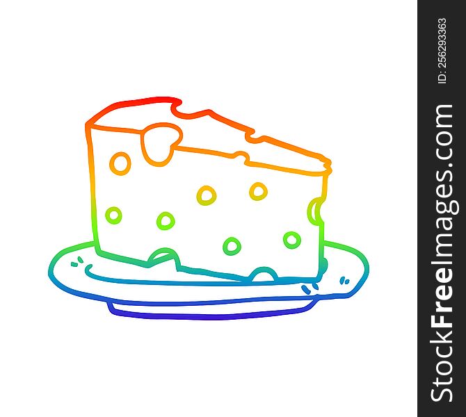 rainbow gradient line drawing of a cartoon cheese on plate