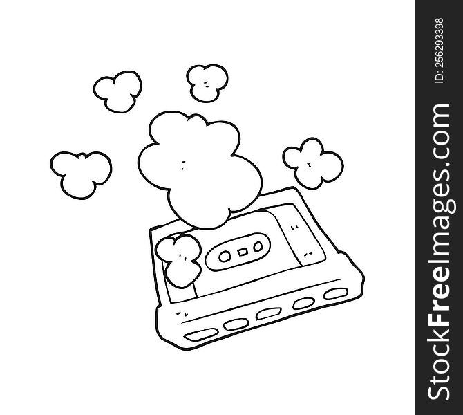 freehand drawn black and white cartoon cassette tape